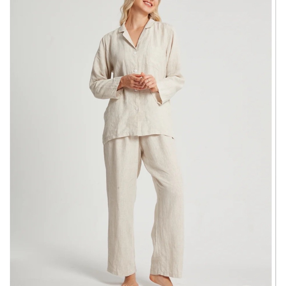 Breevar Womens Hemp Sleepwear Pajama Set L Natural Top Pants‎ Sustainable